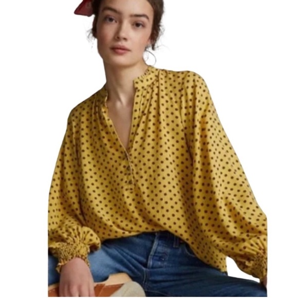 Anthropologie Maeve Colette Yellow Polka Dot Silk Blouse size S - Picture 3 of 7